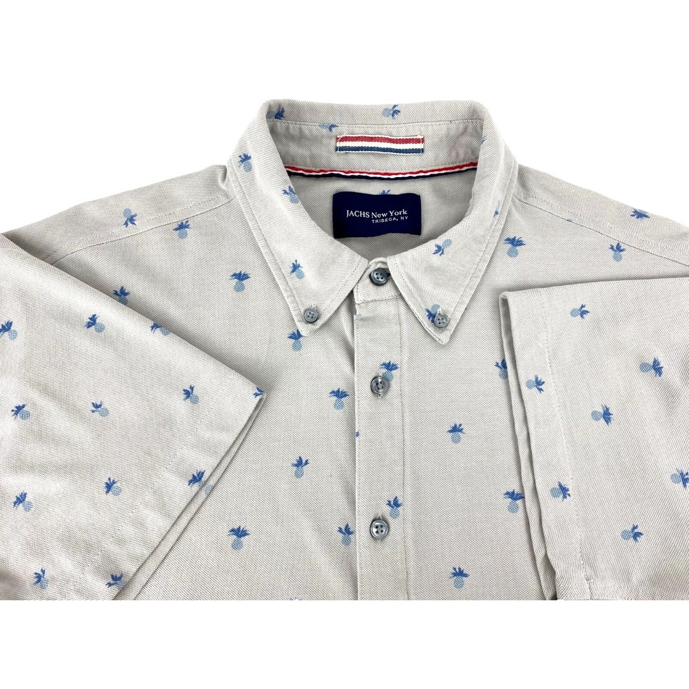 Jachs New York Short Sleeves Shirt Mens XL Easy Care Fabric Blue Top Preppy Gray